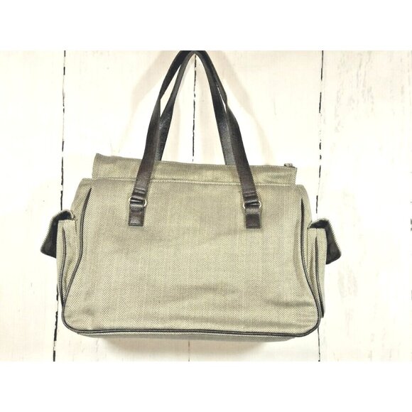 Bath Body Works Tote Khaki Green Tweed Herringbone Travel Bag Luggage Weekender - Picture 4 of 9